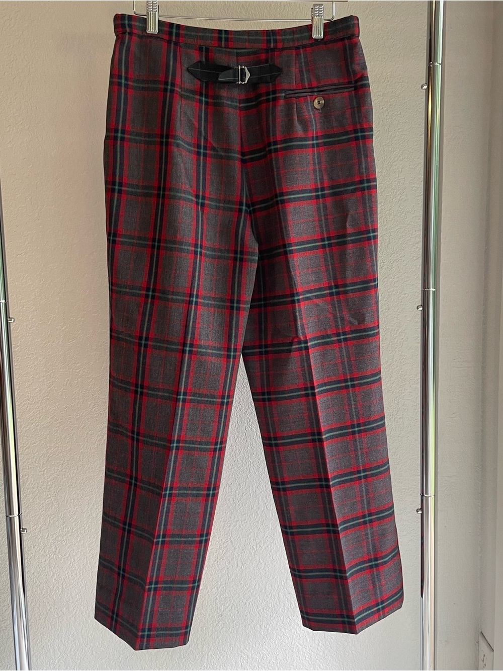 Vintage 50s 60s Women's Red plaid tartan trousers gray tone upcycled - Picture 3 of 12